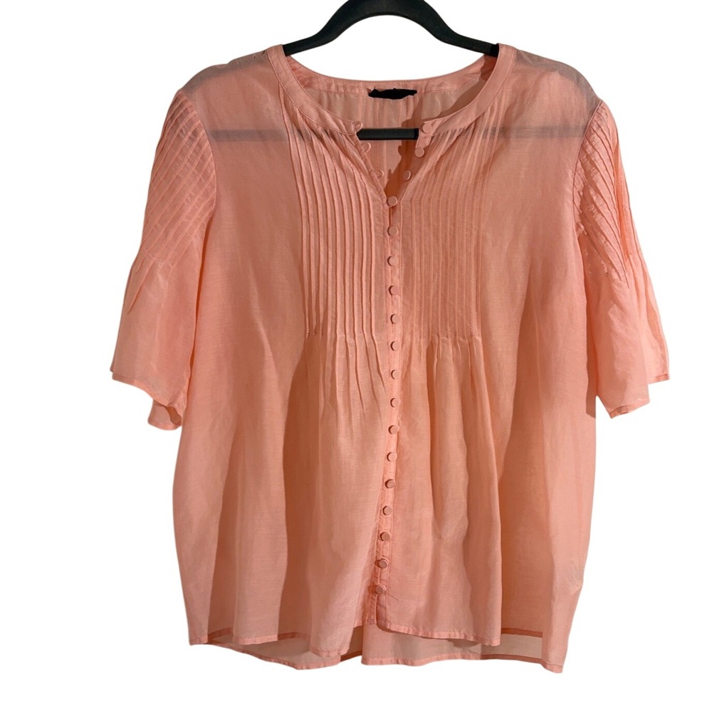 J.Crew Re-Imagined Cotton Silk Pintuck Button Front Blouse Peach BB266 Womens M